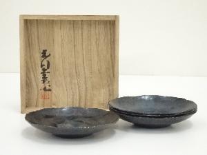 玉川堂造　鎚目模様　銅製茶托5客（共箱）